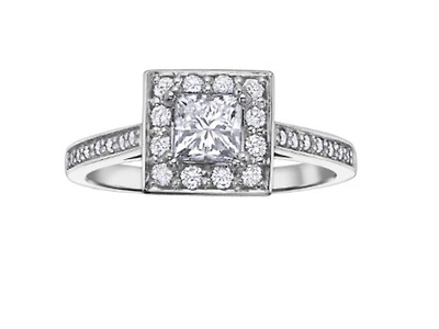 18K White Gold & Palladium Alloy (hypoallergenic) 0.75cttw Canadian Princess Cut Diamond Engagement Ring