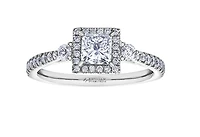 18K White Gold & Palladium Alloy (hypoallergenic) 0.87cttw Canadian Princess Cut Diamond Engagement Ring