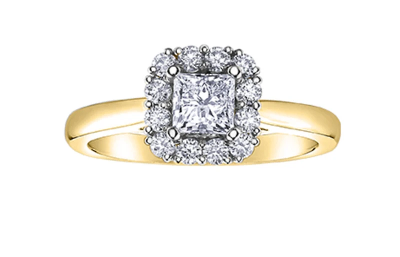 18K Yellow Gold & Palladium Alloy (hypoallergenic) 0.85ttw Princess Cut Canadian Diamond Engagement Ring