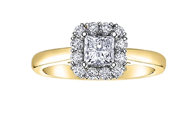 18K Yellow Gold & Palladium Alloy (hypoallergenic) 0.85ttw Princess Cut Canadian Diamond Engagement Ring