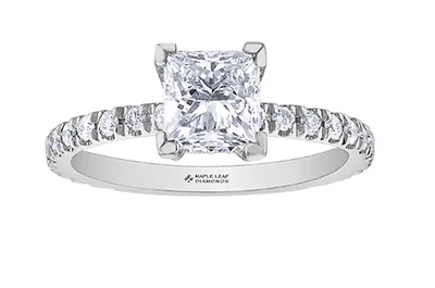 18K White Gold & Palladium Alloy (hypoallergenic) 1.75cttw Canadian Princess Cut Diamond Engagement Ring - /