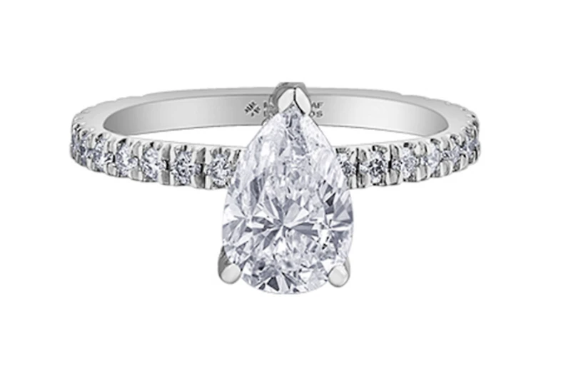18K White Gold & Palladium Alloy (hypoallergenic) 1.96cttw Canadian Pear Cut Diamond Engagement Ring - /