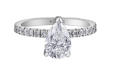 18K White Gold & Palladium Alloy (hypoallergenic) 1.96cttw Canadian Pear Cut Diamond Engagement Ring - /