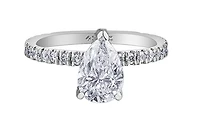 18K White Gold & Palladium Alloy (hypoallergenic) 1.96cttw Canadian Pear Cut Diamond Engagement Ring - /