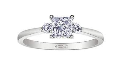 18K White Gold & Palladium Alloy (hypoallergenic) 0.58ttw Princess Cut Canadian Diamond Engagement Ring