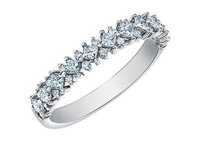 14K White, Yellow, or Rose Gold 0.56cttw Princess and Round Brilliant Cut Canadian Diamond Band - / 4.5