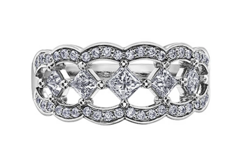 14K White, Yellow, or Rose Gold 0.75cttw Princess & Round Brilliant Cut Canadian Diamond Band