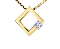 14K Yellow Gold 0.09cttw Princess Cut Canadian Diamond Pendant, 18"