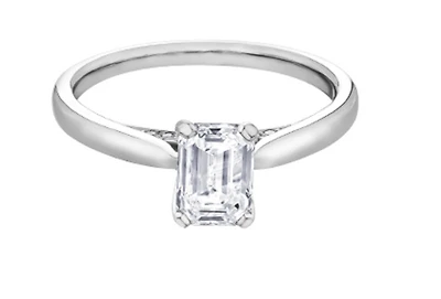 18K White Gold & Palladium Alloy (hypoallergenic) 1.05cttw Emerald Cut Canadian Diamond Engagement Ring - /