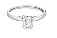 18K White Gold & Palladium Alloy (hypoallergenic) 1.05cttw Emerald Cut Canadian Diamond Engagement Ring - /