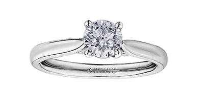 18K White Gold & Palladium Alloy (hypoallergenic) 0.73cttw Round Brilliant Canadian Diamond Engagement Ring - /