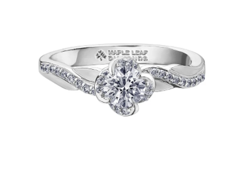 18K White Gold Palladium Alloy (hypoallergenic) 0.65cttw Round Brilliant Canadian Diamond Engagement Ring - /