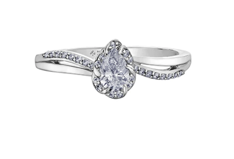 18K White Gold Palladium Alloy (hypoallergenic) 0.40cttw Pear Shape Canadian Diamond Engagement Ring - /
