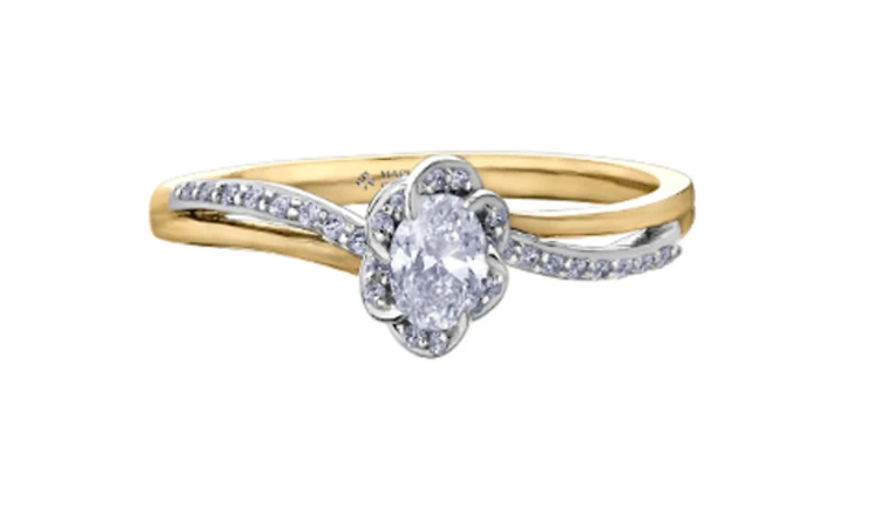 18K White & Yellow Gold Palladium Alloy (hypoallergenic) 0.40cttw Oval Cut Canadian Diamond Engagement Ring