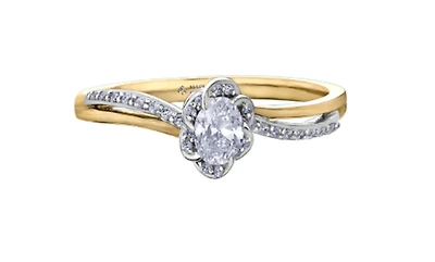 18K White & Yellow Gold Palladium Alloy (hypoallergenic) 0.40cttw Oval Cut Canadian Diamond Engagement Ring