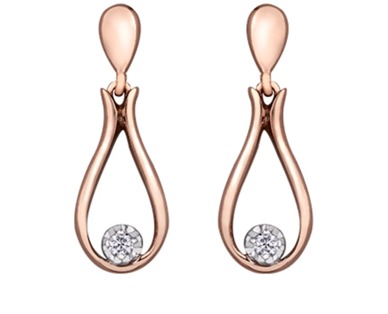10K Rose Gold 0.06cttw Round Brilliant Canadian Diamond Dangle Earrings