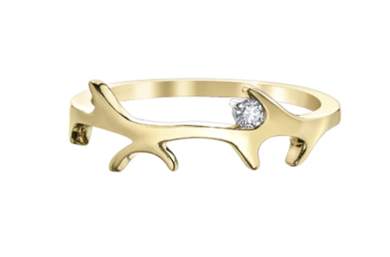 10K Yellow Gold 0.04cttw Diamond Antler Ring