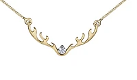 10K Yellow Gold 0.04cttw Diamond Antler Pendant, 18"