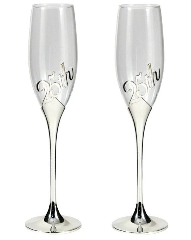 2 Pieces 25th Champagne Flutes - SE2525