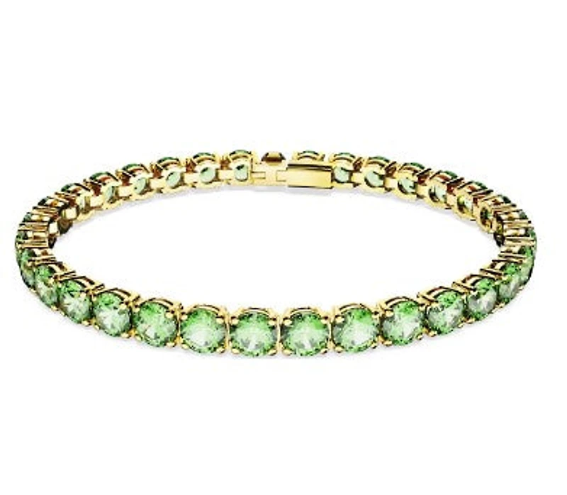 Swarovski Matrix Tennis bracelet, Round cut, Medium, Green, Gold-tone plated 5658849