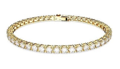 Swarovski Matrix Tennis bracelet, Round cut, White, Gold-tone plated - 5657664