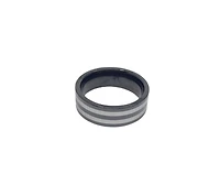Tungsten Ceramic Black and Double Silver Lined LIMITED EDITION Ring - Size 10