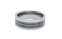 Tungsten Ceramic Triple Black Lined with Silver Edges LIMITED EDITION Ring - Size 10