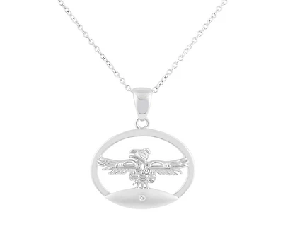 925 Sterling Silver 0.015cttw Canadian Diamond Thunderbird Pendant