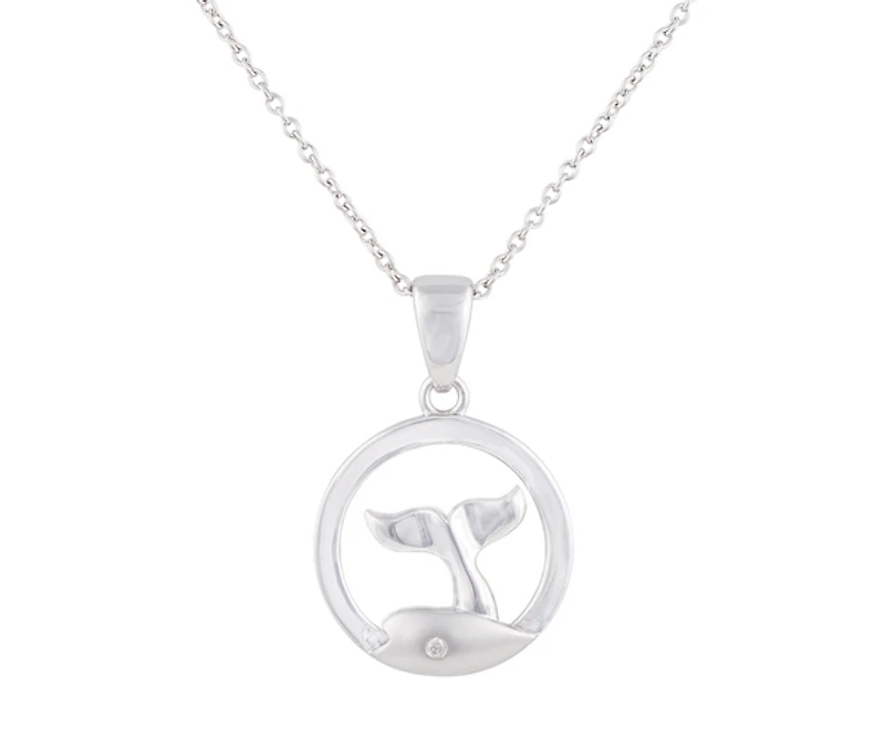 925 Sterling Silver 0.015cttw Canadian Diamond Whale Tail Pendant