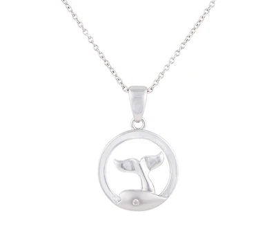 925 Sterling Silver 0.015cttw Canadian Diamond Whale Tail Pendant