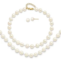 14k 6-7mm Fresh Water Cultured Pearl 7.25" with 1" Extender Bracelet 18" with 2" Extender Necklace and Earring Set