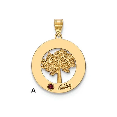 Tree of Life Cutout Circle Charm with Names and Birthstones (up to 5 names and birthstones) - Sterling Silver