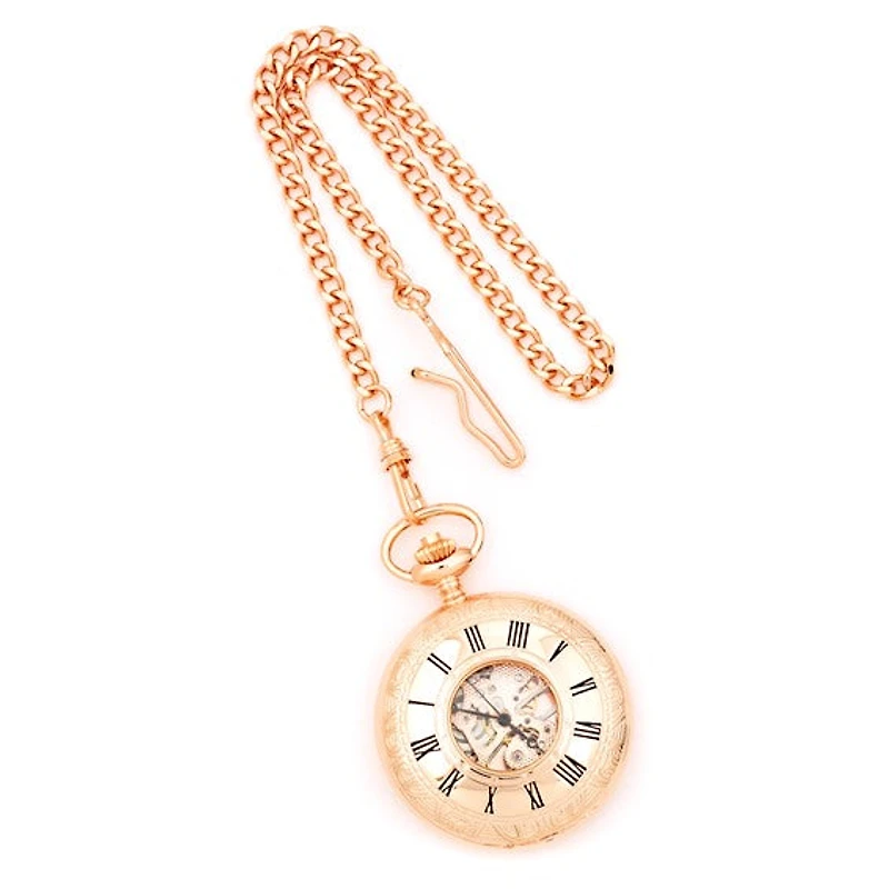 Charles Hubert Rose Gold Finish Brass Window Cover Pocket Watch