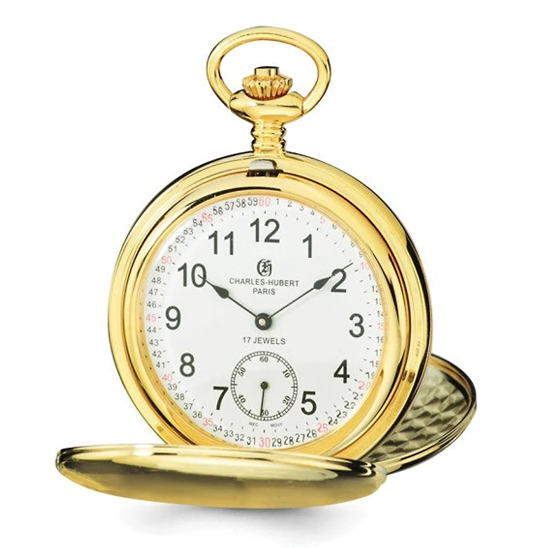 Charles Hubert 14K Gold Plated Stainless Steel White Dial Pocket Watch