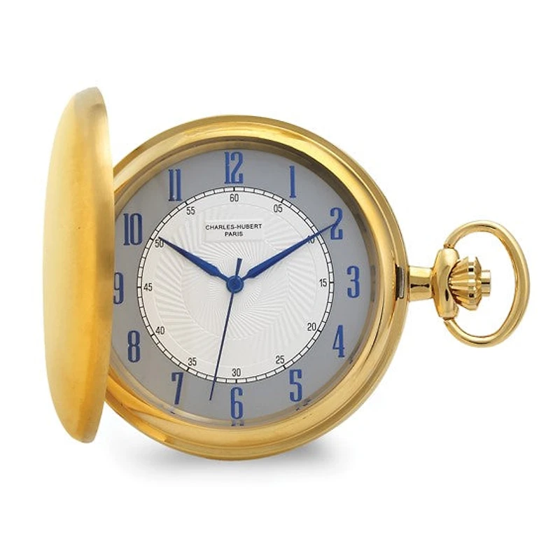 Charles Hubert Satin 14K Gold plated Stainless White Dial Pocket Watch