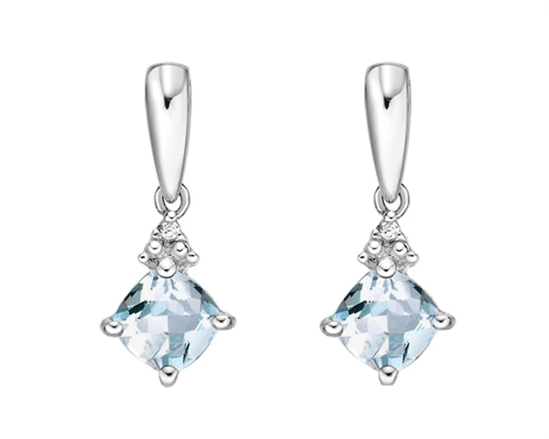 10K White Gold 1.10cttw Aquamarine and 0.012cttw Diamond Dangle Earrings