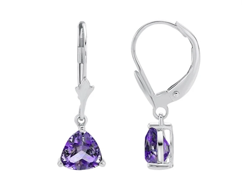 10K White Gold 1.60cttw Amethyst Dangle Earrings with Lever Backs