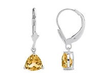 10K White Gold Trillion Cut Citrine Dangle Earrings with Euro Backs