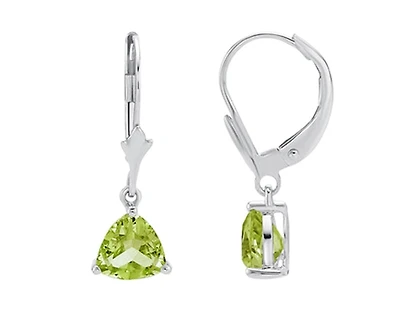 10K White Gold Trillion Cut Peridot Dangle Earrings with Euro Backs