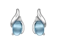 10K White Gold 6x4mm Oval Cabochon Cut Swiss Blue Topaz and 0.02cttw Diamond Earrings