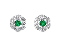 10K White Gold 2.80mm Round Cut Emerald and 0.05cttw Diamond Halo Stud Earrings with Butterfly Backings