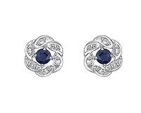 10K White Gold 2.80mm Round Cut Sapphire and 0.05cttw Diamond Halo Stud Earrings with Butterfly Backings