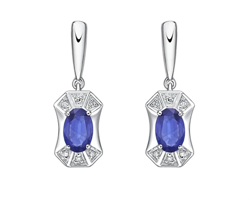 10K White Gold 5x3mm Oval Cut Tanzanite and 0.04cttw Diamond Dangle Earrings with Butterfly Backings