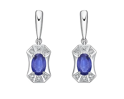 10K White Gold 5x3mm Oval Cut Tanzanite and 0.04cttw Diamond Dangle Earrings with Butterfly Backings