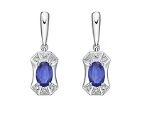 10K White Gold 5x3mm Oval Cut Tanzanite and 0.04cttw Diamond Dangle Earrings with Butterfly Backings