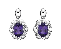 10K White Gold 6x4mm Oval Cut Amethyst and 0.04cttw Diamond Slight Drop Earrings with Butterfly Backs