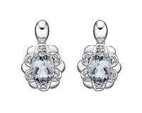 10K White Gold 6x4mm Aquamarine and 0.04cttw Diamond Earrings