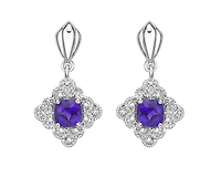 10K White Gold 4.0mm Cushion Cut Amethyst and 0.03cttw Diamond Drop Earrings with Butterfly Backs