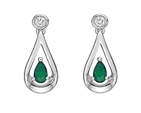 10K White Gold 5x3mm Pear Cut Emerald and 0.08cttw Diamond Dangle Earrings with Butterfly Backings