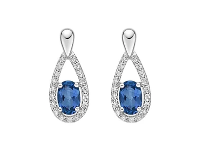 10K White Gold 6x4mm Oval Cut London Blue Topaz and 0.14cttw Diamond Earrings